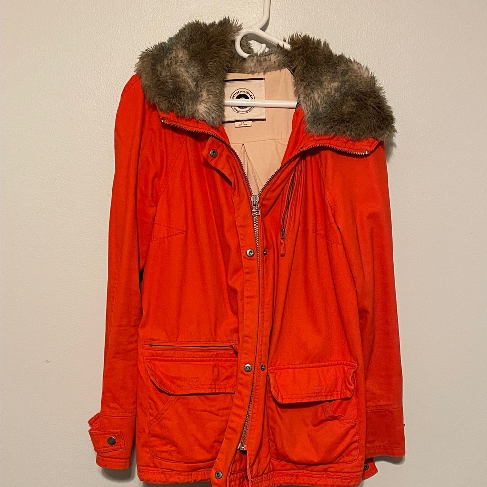 Vibrant Orange Fur-Trimmed Utility Jacket